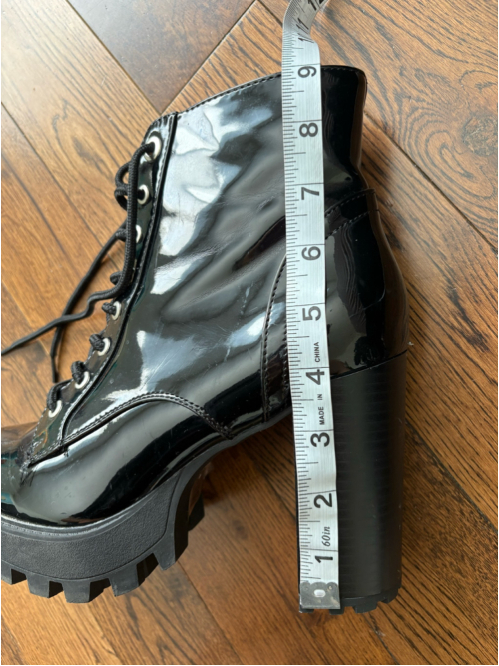 Bamboo Black Patent Lace-Up Heeled Boots Size 10 - Picture 7 of 7